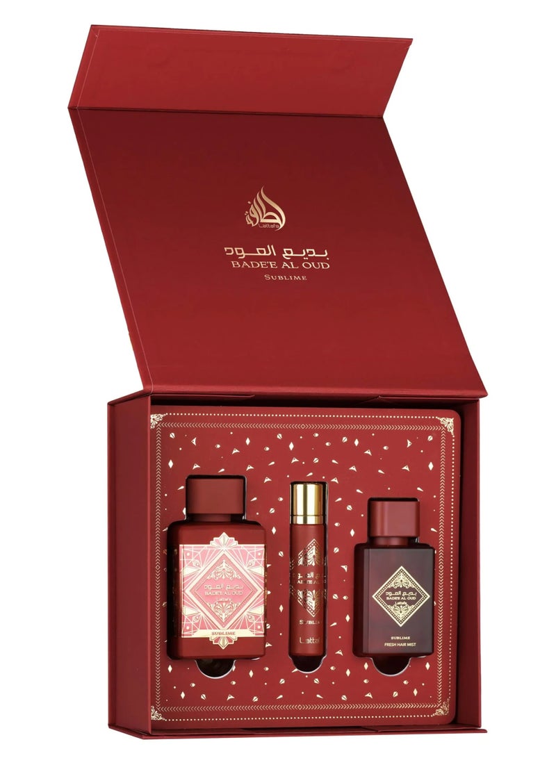 لطافة طقم بديع العود سوبليم 100مل + 12 مل + معطر شعر 50مل - Image 1